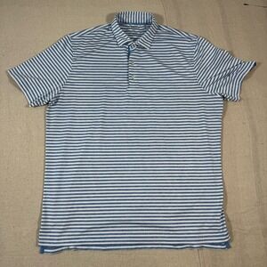 Johnnie O Mens XL Blue White Striped Performance Stretch Golf Polo Short Sleeve